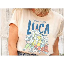 disney pixar luca group shot logo t-shirt, luca characters tee, disney birthday party tee, disneyland trip family matchi
