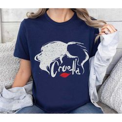 disney cruella hair and lips logo t-shirt, disney villains cruella de vil portrait shirt, disneyland trip family matchin