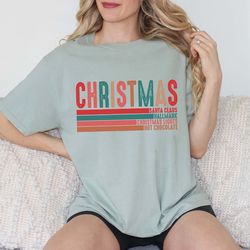 hot chocolate tee, hallmark shirt, santa claus top, christmas lights, merry xmas gift, cozy winter shirt