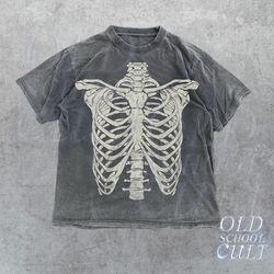 skeleton rib vintage graphic t-shirt, rib cage shirt, retro skeleton tee, 90s skull shirt, spooky shirt, y2k skull tee,