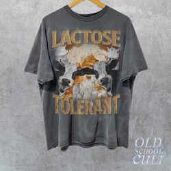 lactose tolerant vintage graphic t-shirt, retro milk 90s funny shirt, funny shirts for friends, y2k unisex baggy shirt,