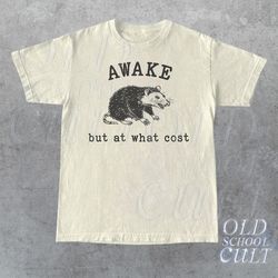 awake but at what cost retro t-shirt, funny possum t-shirt, sarcastic sayings shirt, vintage 90s gag shirt, funny rat, m