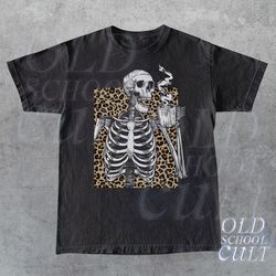 skeleton coffee vintage t-shirt, coffe lovers shirt, funny skulls shirt, skeleton shirt, retro skull y2k tee, skeleton l
