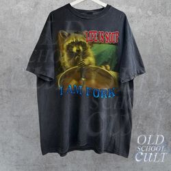 life is soup i am fork vintage 90s shirt, retro funny raccoon tshirt, meme tees, soft relaxed unisex cotton shirt, weird