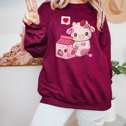 strawberry cow sweater | kawaii strawberry milk sweatshirt | aesthetic clothes | kawaii clothes | gifts for teenage girl