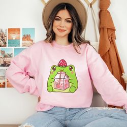 strawberry frog sweater | kawaii strawberry milk sweatshirt | kawaii clothes | gifts for teenage girls | oversized sweat