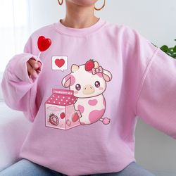 strawberry cow sweater unisex | kawaii strawberry milk sweatshirt | aesthetic clothes | kawaii clothes | gifts for teena