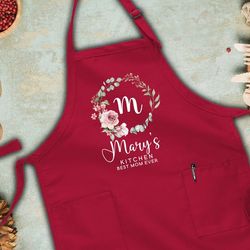 kitchen apron, best mom ever, personalized gift for mothers day, cooking apron, chef apron, floral apron