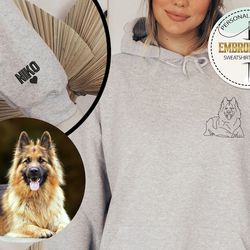 embroidered dog hoodie, embroidered photo sweatshirt, outline embroidered sweatshirt, portrait hoodie, personalized pet