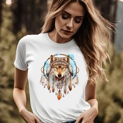 wolf t-shirt, spiritual shirt, animal shirt, ful moon shirt, native feather shirt, american shirts, indigenous art, drea