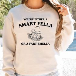 you're either a smart fella or a fart smella sweatshirt, funny meme shirt, weird sheriff frog - dream410