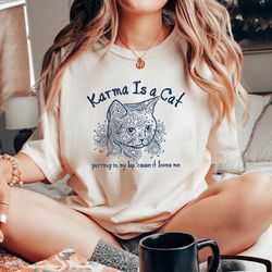 karma is a cat shirt, taylor eras cat lover -, cat tee midnights cat t-shirt, me and karma eras shirt, animal love