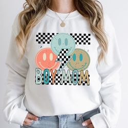 sweatshirt smiley face sweatshirt cute mom sweatshirt checkered mom sweatshirt new mom shirt retro boy mom shirt
