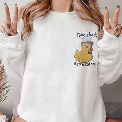 take that depression duck shirt, take that depression shirt, hazbin hotel, lucifer, hazbin hotel fan art, depression duc