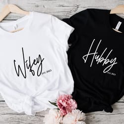 wifey hubby t-shirts, honeymoon shirt, gift for fiance, husband and wife gift,husband and wife tee, matching couple shir