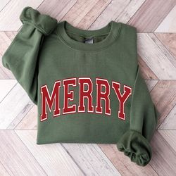 merry christmas sweatshirt, merry printed crew neck sweater, christmas shirt for women, christmas crew neck sweatshirt,