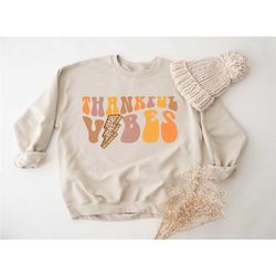 thankful vibes sweatshirt, retro thanksgiving sweatshirt, fall leopard sweatshirt, cute thanksgiving sweatshirt, fall sw