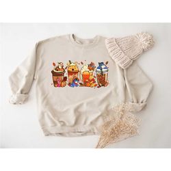 winnie the pooh halloween sweatshirt, winnie the pooh sweatshirt, boba halloween sweatshirt, latte sweatshirt, coffee sh