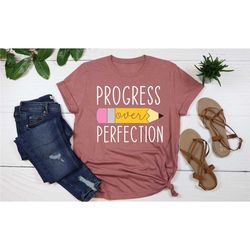progress over perfection, teacher gift shirt, kindergarten teacher tee, teacher shirt, teacher gifts, school shirts for