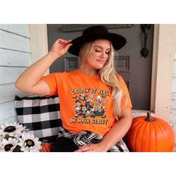 creepin' it real on main street mickey and friends halloween shirt, disney halloween shirt, disney matching family shirt