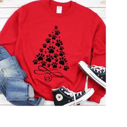 cute paw christmas tree shirt, dog paw tree shirt,pet lover christmas shirt, dog lover sweatshirt,dog paw christmas tree