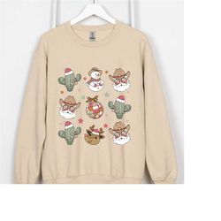 retro christmas western sweatshirt,cowboy santa shirt,cowboy snowman shirt,cowboy christmas shirt,trendy christmas shirt