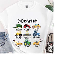 god says i am construction shirt, bible verse toddler sweatshirt, bible verse truck shirt, religious kids shirt, biblica