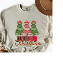 howdy christmas tree sweatshirt, cowboy christmas sweater, christmas western shirts, christmas gift for country girl