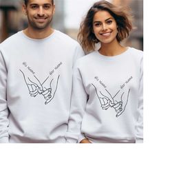holding hands couple sweatshirt,holding hands valentines sweater,valentines day couple sweater, custom name couples shi