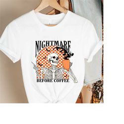 halloween skeleton drinking coffee shirt,funny halloween skeleton sweatshirt, trendy coffee fall shirt, fall skeleton s