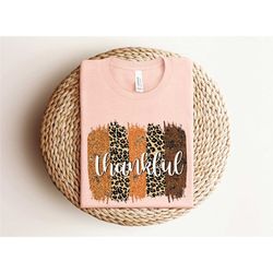 leopard print womens thankful shirt, thanksgiving shirt, fall autumn shirt, cute fall shirt, thankful blessed shirt, tha