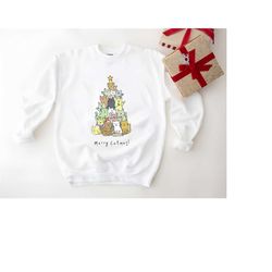 cat christmas sweatshirt, meowy christmas sweater, meowy catmas,
