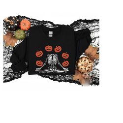 skeleton namaste halloween shirt, fall yoga sweatshirt for
