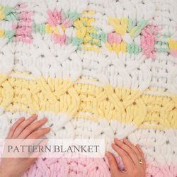 Cable Hearts Blanket, Finger knit blanket pattern, Alize Puffy Blanket, Loop Yarn Blanket Pattern, Do it yourself