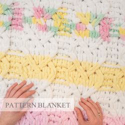 cable hearts blanket, finger knit blanket pattern, alize puffy blanket, loop yarn blanket pattern, do it yourself