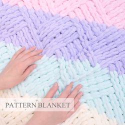 finger knit blanket pattern, blanket knitting pattern, loop yarn blanket pattern, do it yourself