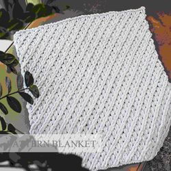 loop yarn blanket pattern, alize puffy blanket pattern, finger knit blanket pattern, diagonal pattern