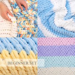 SET 1 Beginners Loop Yarn Blanket Pattern, Alize Puffy Blanket Pattern, Finger Knit Pattern, Bernat Alize Yarn Pattern