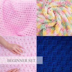 SET 2 Beginners Loop Yarn Blanket Pattern, Alize Puffy Blanket Pattern PDF, Finger Knit Pattern