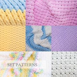 SET 7 Beginners Loop Yarn Blanket Pattern PDF, Alize Puffy Blanket Pattern, Finger Knitting, Bernat Alize Yarn Pattern