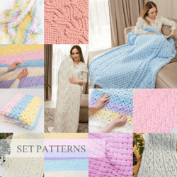 SET 12 Of Favourite Loop Yarn Blanket Patterns, Alize Puffy Blanket Pattern, Finger Knit Pattern, Bernat Alize Patterns