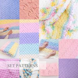 SET Of Favourite Loop Yarn 12 Blanket Patterns, Do It Yourself, Alize Puffy Blanket Pattern, Finger Knit Patterns