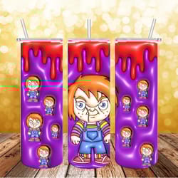 chucky 3d puff tumbler png, 3d halloween tumbler, straight design 20oz skinny tumbler png, instant download