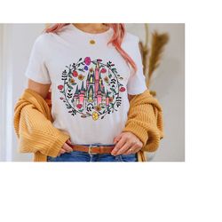 disney castle floral shirt, magic kingdom castle shirt,