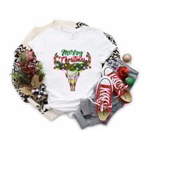 bull skull merry christmas shirt, western christmas t-shirt,
