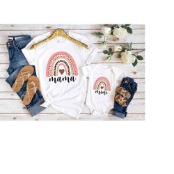 mama mini cute leopard rainbow t-shirt, mom and