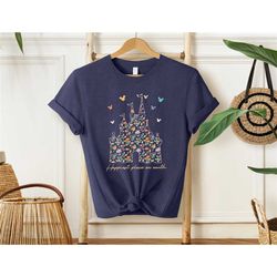 disney castle floral comfy colors shirt, vintage disney shirt, happiest place on earth shirt, mickey balloon shirt, magi