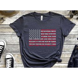 vintage american flag with states t-shirt, fourth of july tees, patriotic t-shirts, united states t-shirts, july 4th gra