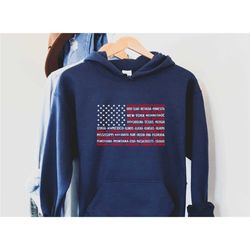american flag sweatshirt, hoodie with states, patriotic hoodie, youth, fourth of july, vintage usa sweatshirt, july 4th