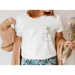 tinkerbell pocket shirt, peter pan t-shirt, tinker bell tee, neverland, disney family vacation, disneyland trip